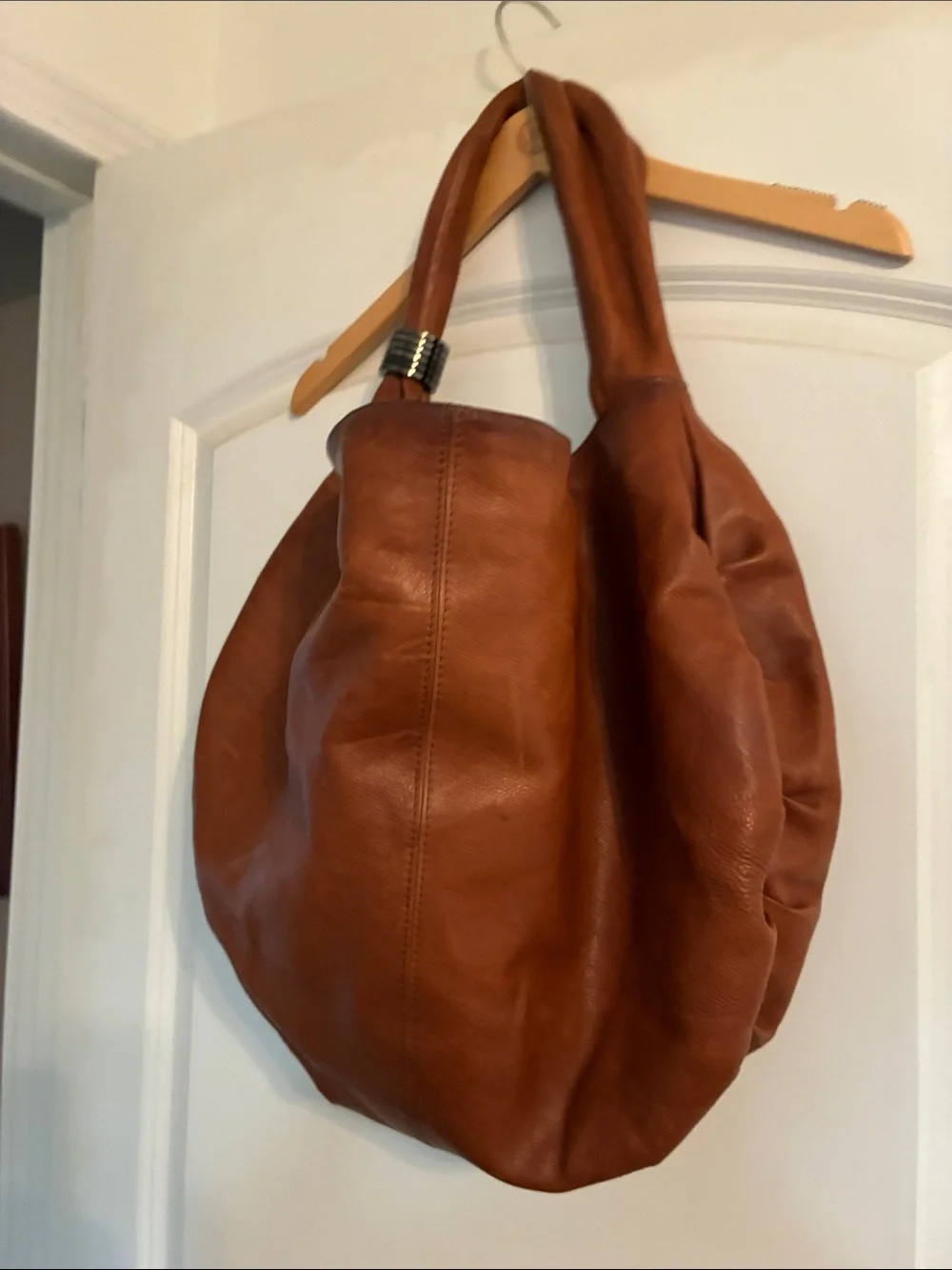 Meluso Cognac Brown Leather Hobo Shoulder Bag (large)
